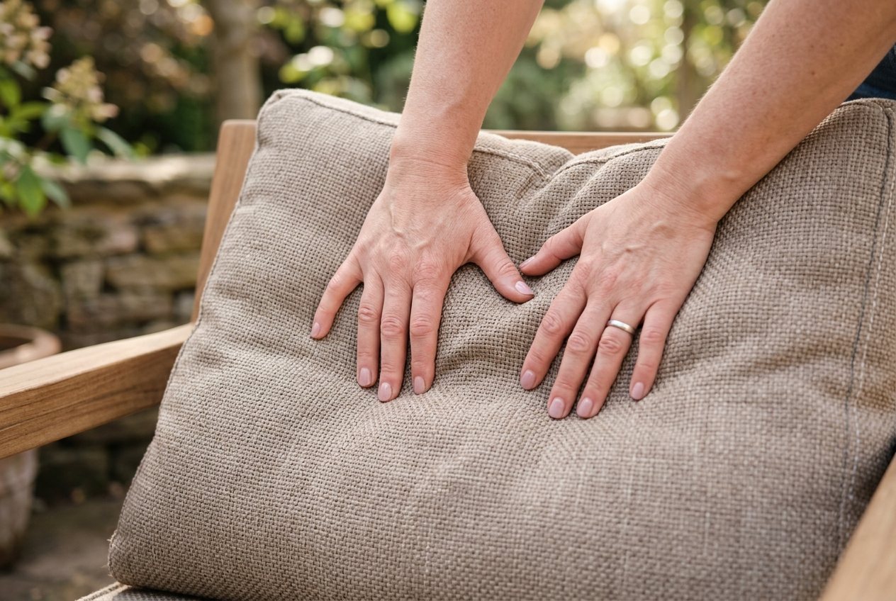 Inspecting outdoor cushion foam to decide if a new cover is the better investment