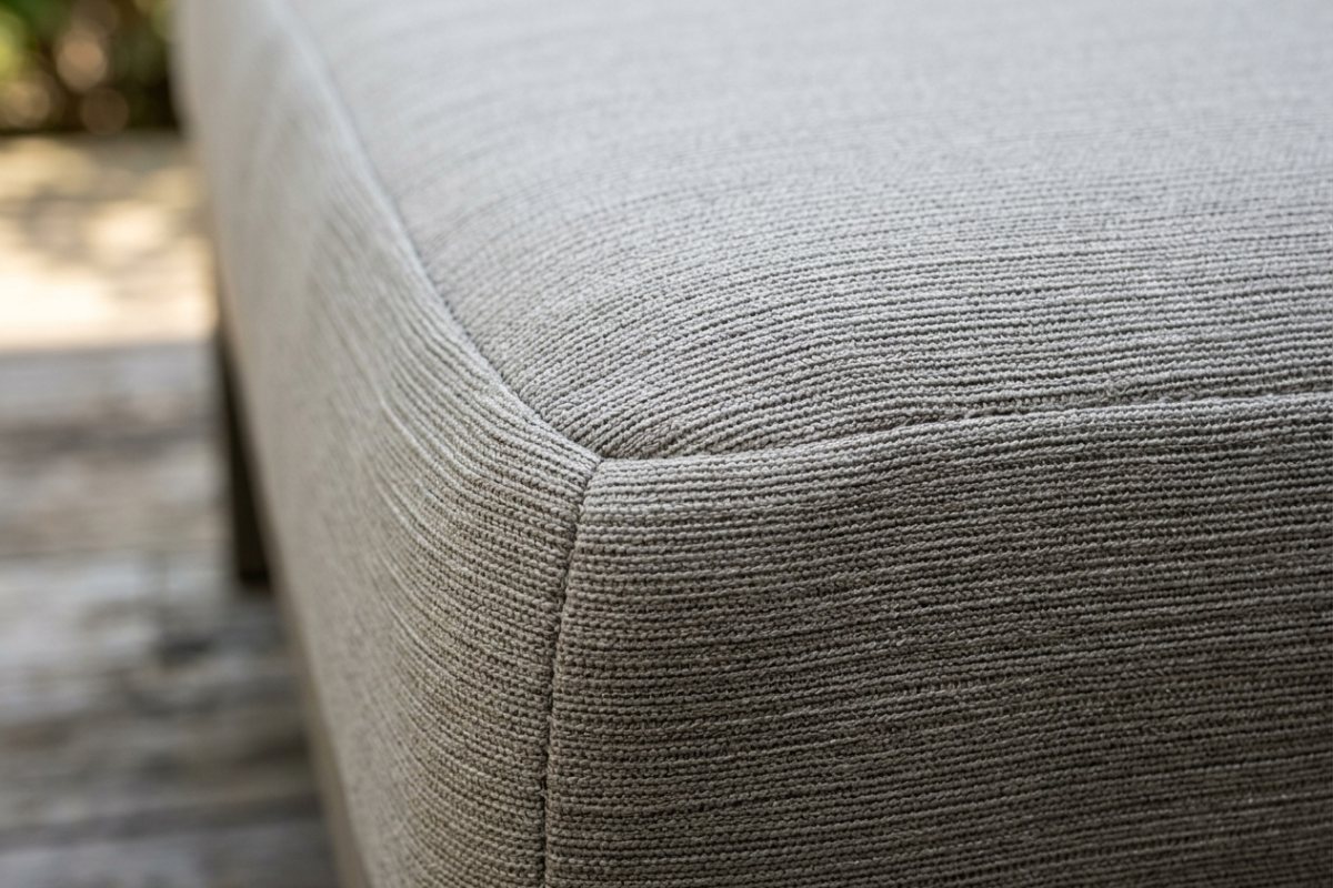 Form-fitting patio cushion covers in poly-knit fabric