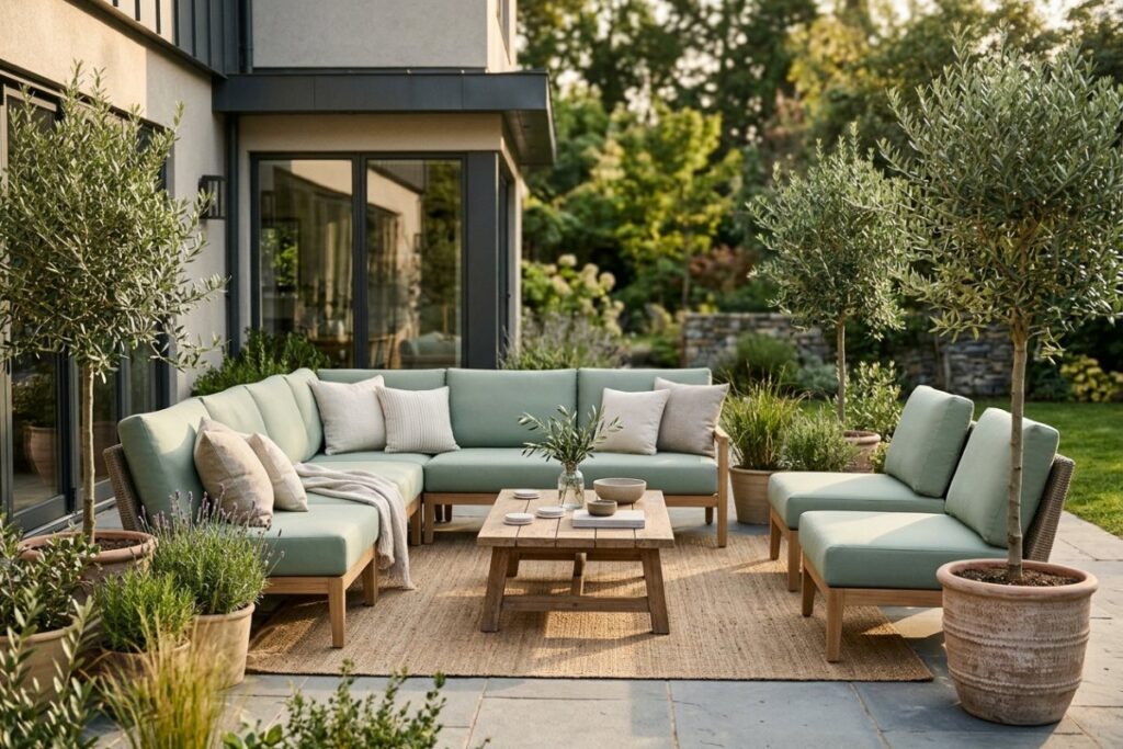 Stretch outdoor cushion covers on patio furniture